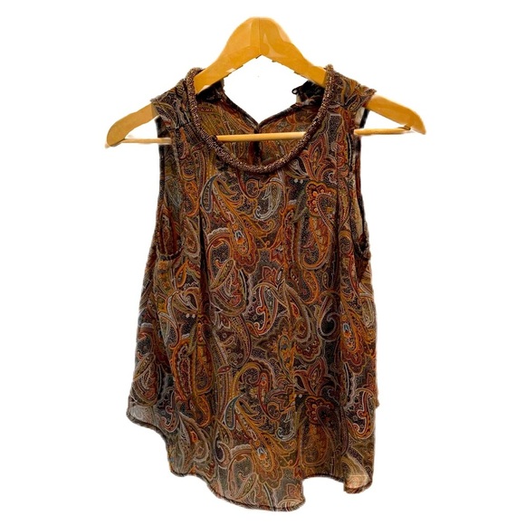 ASTR the Label bead swing top paisley print blouse tank top semi sheer Small - Picture 1 of 9